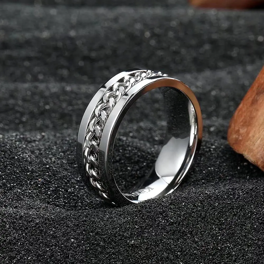 King Will Stainless Steel Fidget Ring 8mm Silver Chain Spin Size 7.5 (19mm) | Anxiety Relief Spinner Band - view 2
