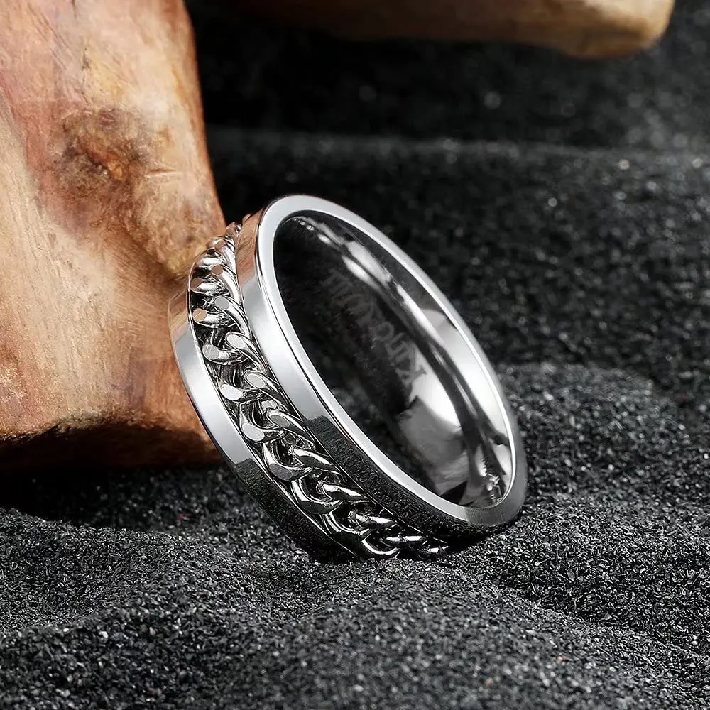 King Will Stainless Steel Fidget Ring 8mm Silver Chain Spin Size 7.5 (19mm) | Anxiety Relief Spinner Band - view 3
