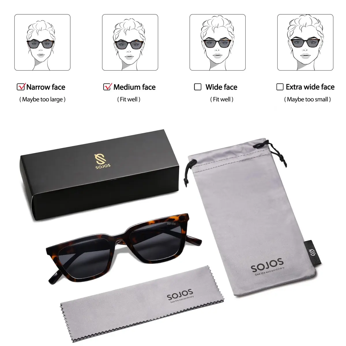 SOJOS Polarized Narrow Square Cateye Sunglasses SJ2169 Tortoise/Grey 51mm (2.01in) | UV400 Protection - view 6