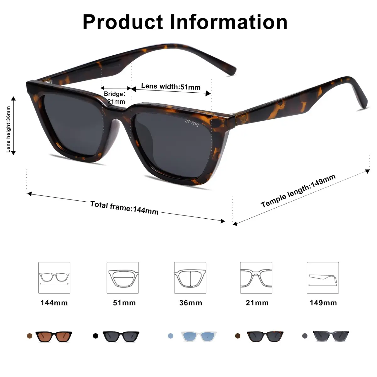 SOJOS Polarized Narrow Square Cateye Sunglasses SJ2169 Tortoise/Grey 51mm (2.01in) | UV400 Protection - view 3