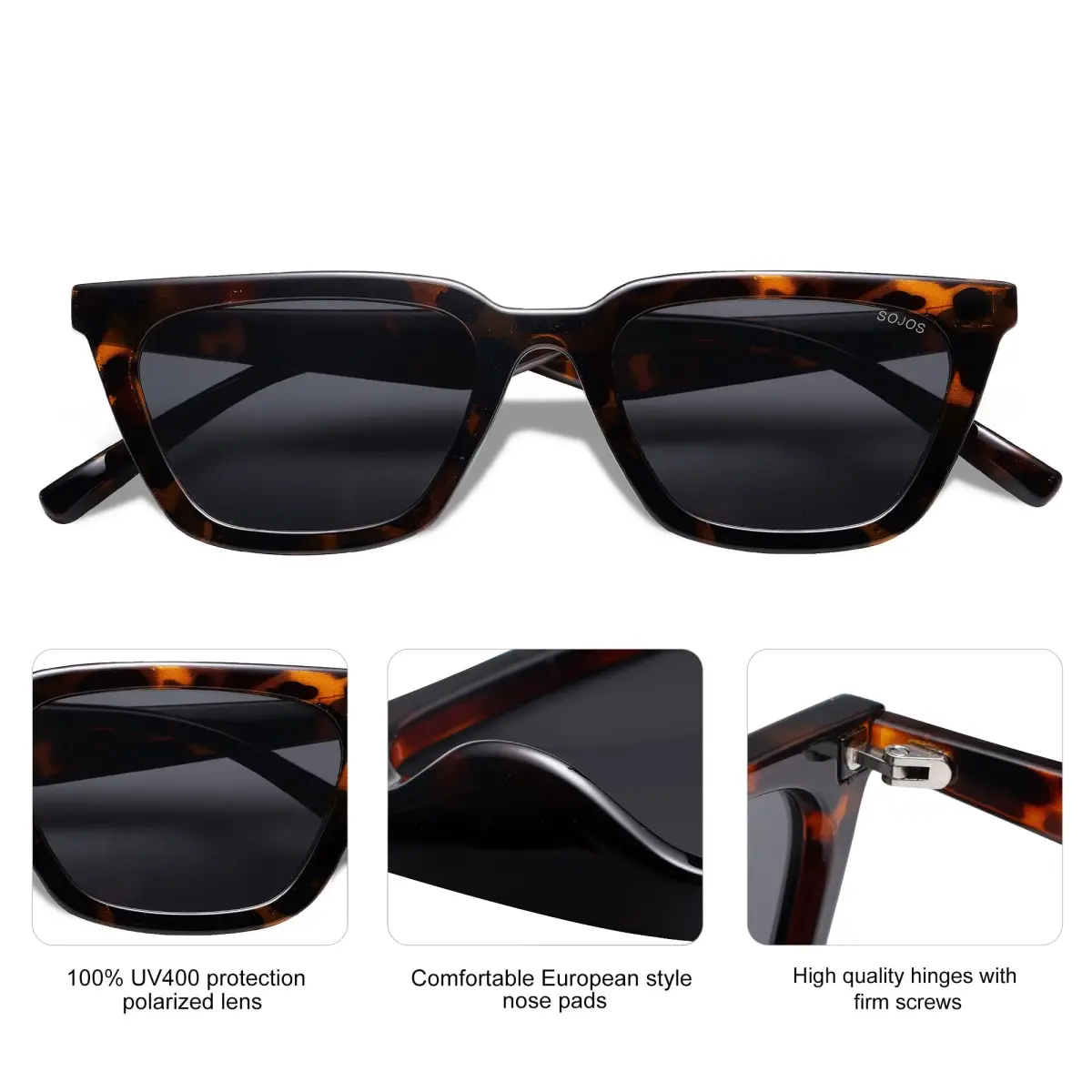 SOJOS Polarized Narrow Square Cateye Sunglasses SJ2169 Tortoise/Grey 51mm (2.01in) | UV400 Protection - view 4