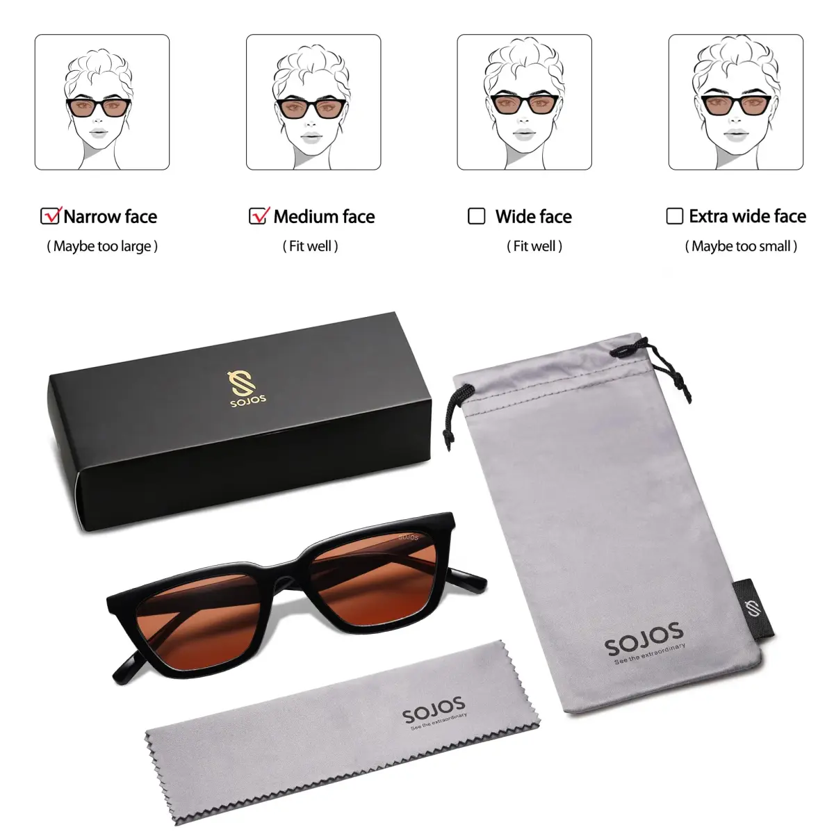 SOJOS Polarized Narrow Square Cateye Sunglasses SJ2169 Black/Brown | UV400 Protection for Eyes - view 6