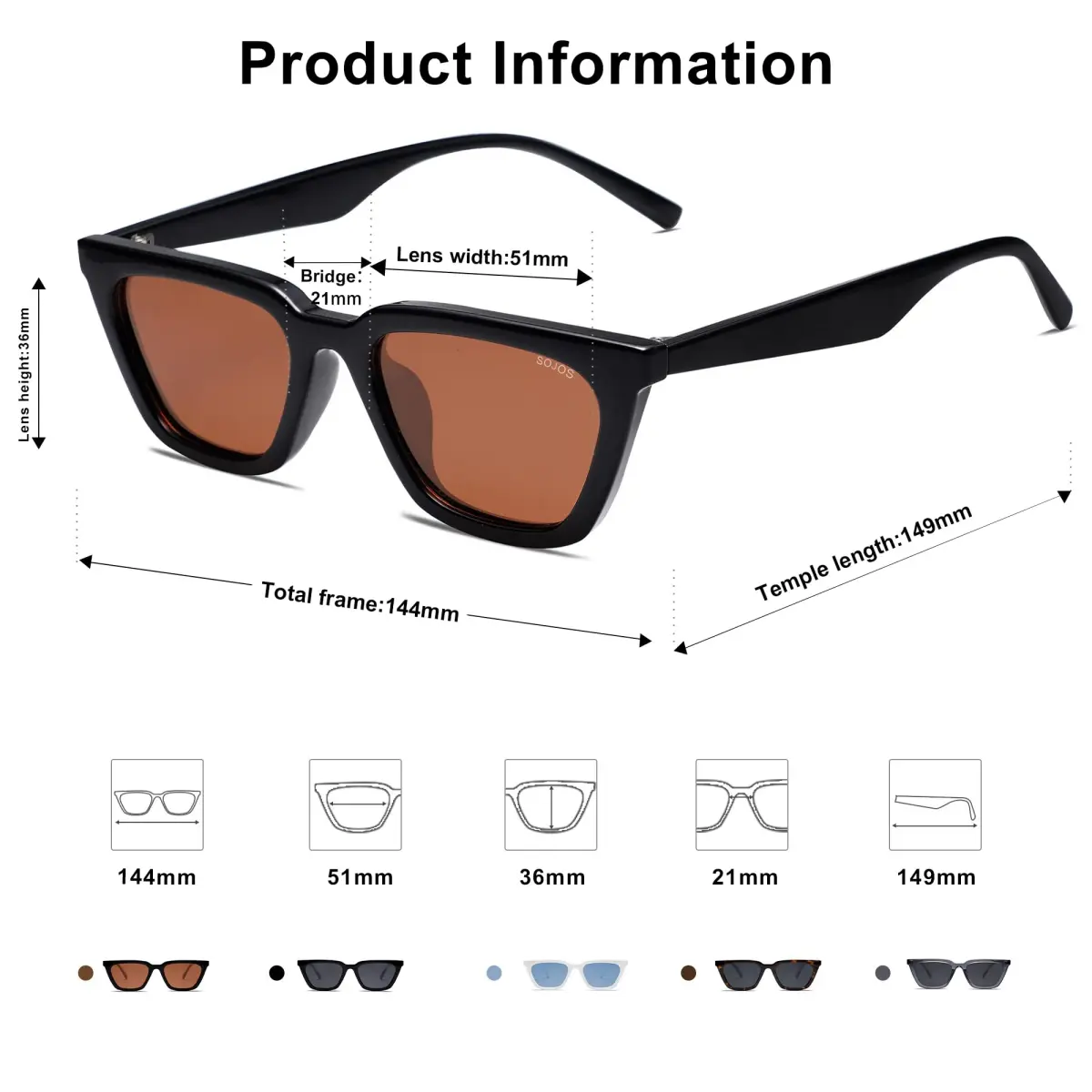 SOJOS Polarized Narrow Square Cateye Sunglasses SJ2169 Black/Brown | UV400 Protection for Eyes - view 3