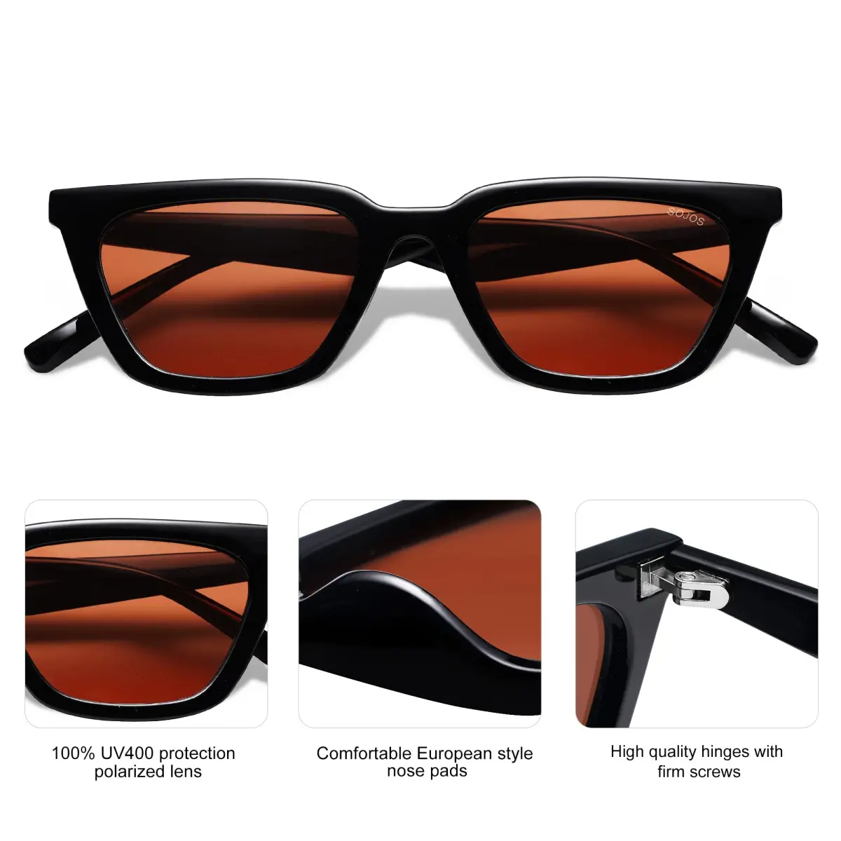 SOJOS Polarized Narrow Square Cateye Sunglasses SJ2169 Black/Brown | UV400 Protection for Eyes - view 4