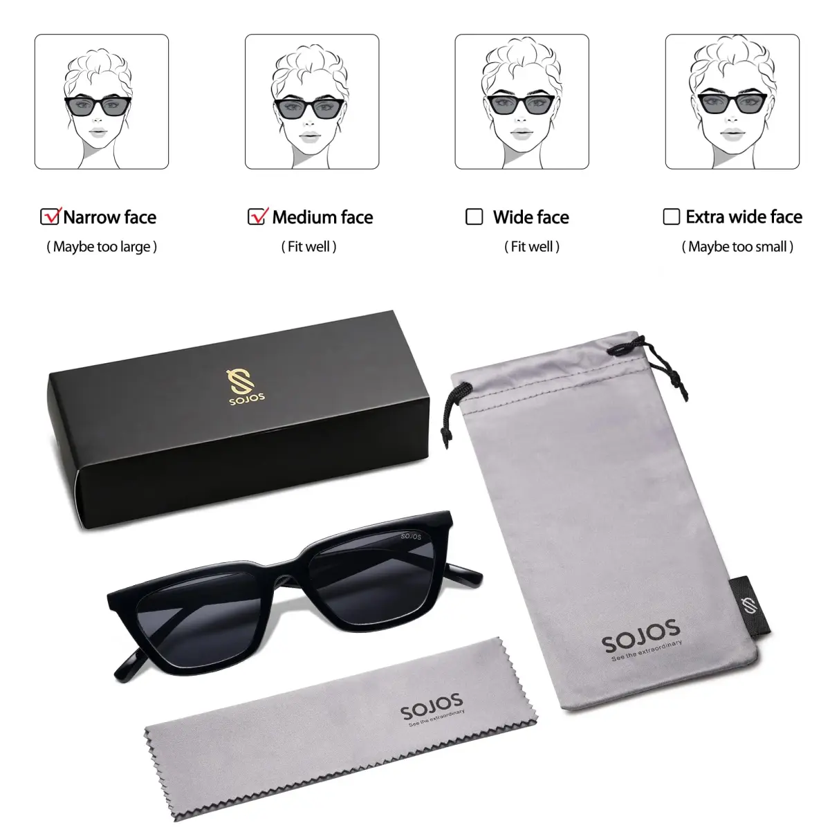 SOJOS Polarized Narrow Square Cateye Sunglasses SJ2169 Black/Grey | UV400 Protection for Eyes - view 6