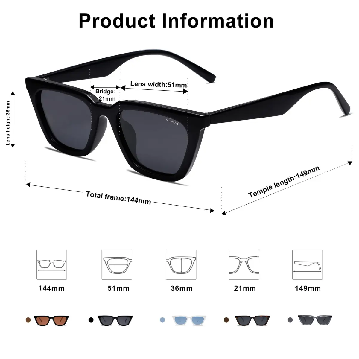 SOJOS Polarized Narrow Square Cateye Sunglasses SJ2169 Black/Grey | UV400 Protection for Eyes - view 3