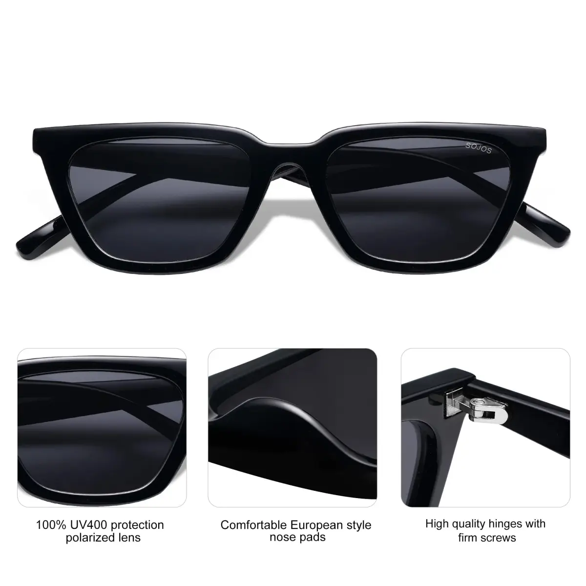 SOJOS Polarized Narrow Square Cateye Sunglasses SJ2169 Black/Grey | UV400 Protection for Eyes - view 4