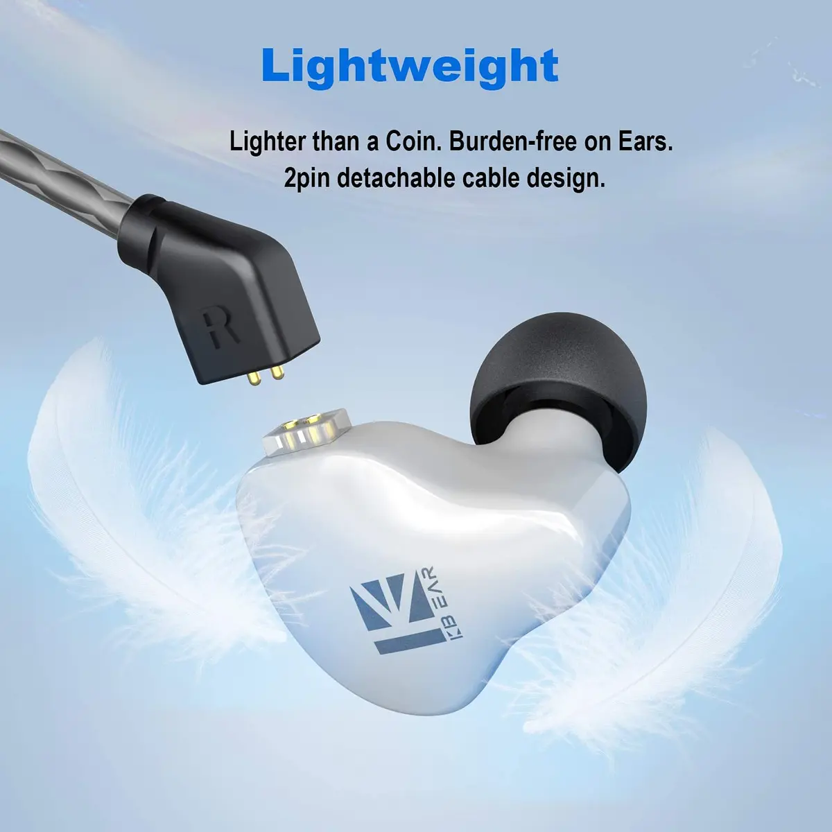 YINYOO KBEAR KS1 Wired Earbuds in Ear Monitor with Noise Canceling, High-Resolution Sound, Dual Magnetic Circuit, Tangle-Free Cable, White | Immersive Audio - view 4