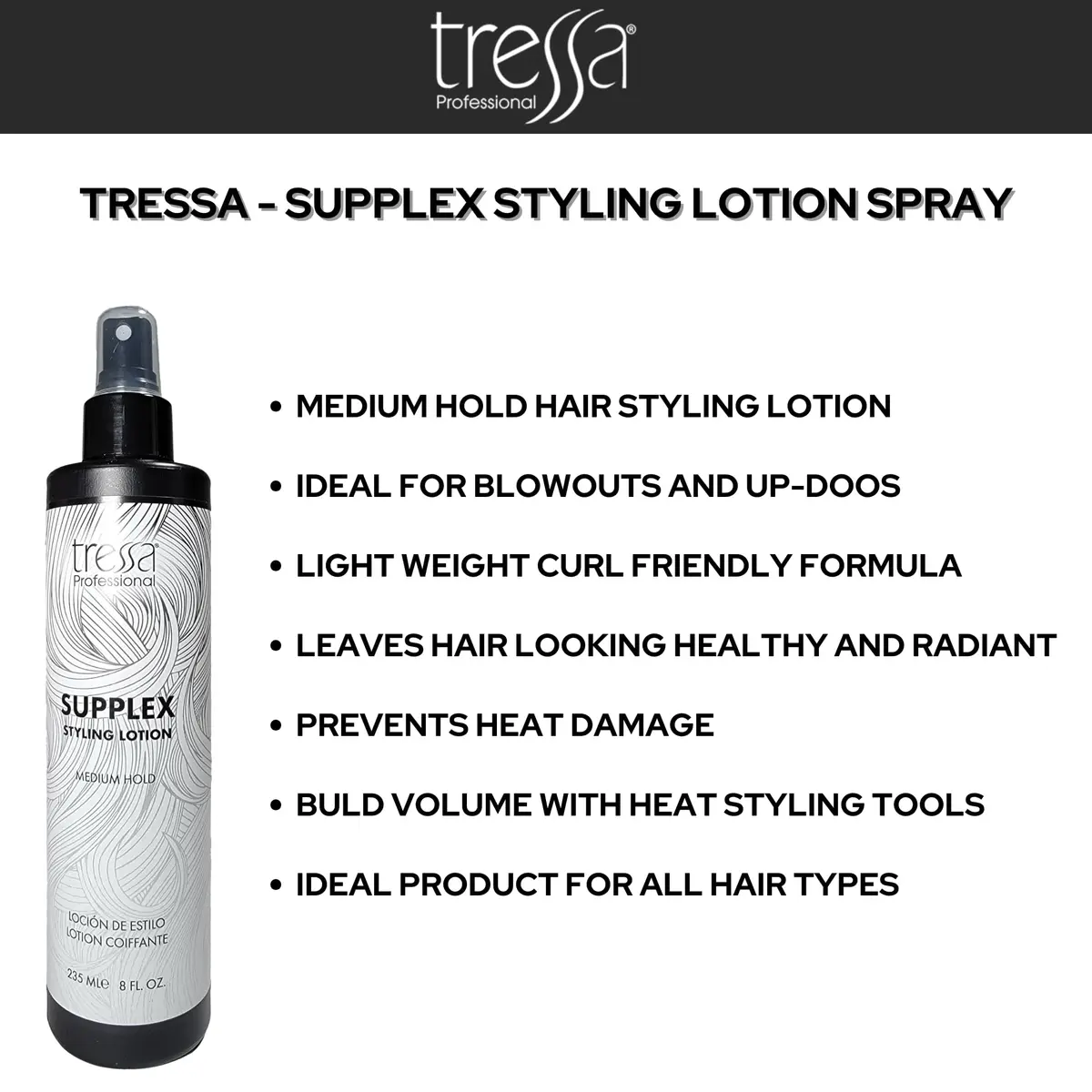 Tressa Supplex Styling Lotion Prevents Heat Damage, Medium Hold, Light Weight, 8.5 Fl Oz (3 Pack) | Supports Healthy Shine - view 2