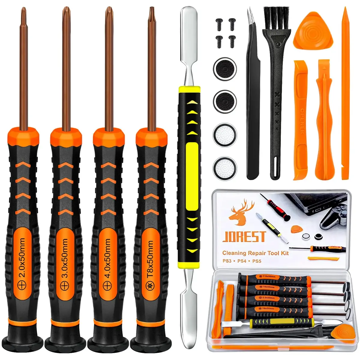 Jorest PH00 PH0 PH1 Phillips T8 Torx Security Screwdriver Set with Crowbars Tweezers for PS5 PS4 Controllers & Console | 7-Piece Tool Kit - main product image