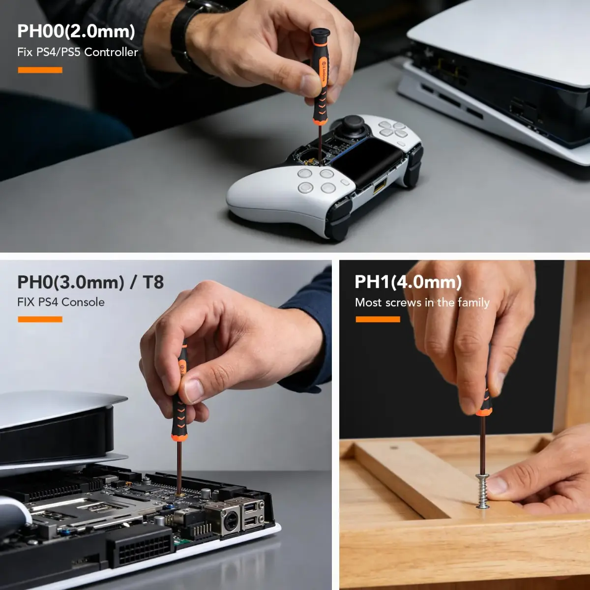 Jorest PH00 PH0 PH1 Phillips T8 Torx Security Screwdriver Set with Crowbars Tweezers for PS5 PS4 Controllers & Console | 7-Piece Tool Kit - view 3