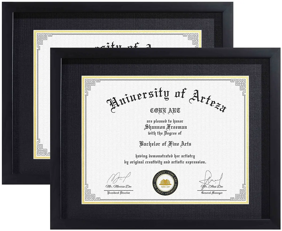 CORE ART Black 11x14 Inch (28x35.5 cm) Diploma Frame 2-Pack | Mat for 8.5x11 Inch (21.5x28 cm) Certificates - main product image