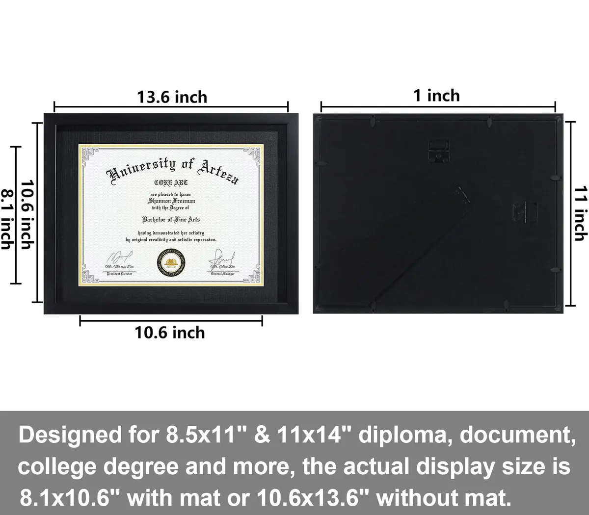 CORE ART Black 11x14 Inch (28x35.5 cm) Diploma Frame 2-Pack | Mat for 8.5x11 Inch (21.5x28 cm) Certificates - view 6