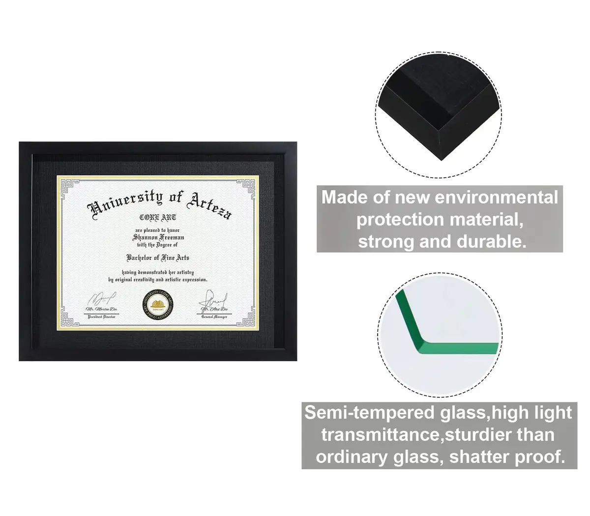 CORE ART Black 11x14 Inch (28x35.5 cm) Diploma Frame 2-Pack | Mat for 8.5x11 Inch (21.5x28 cm) Certificates - view 4