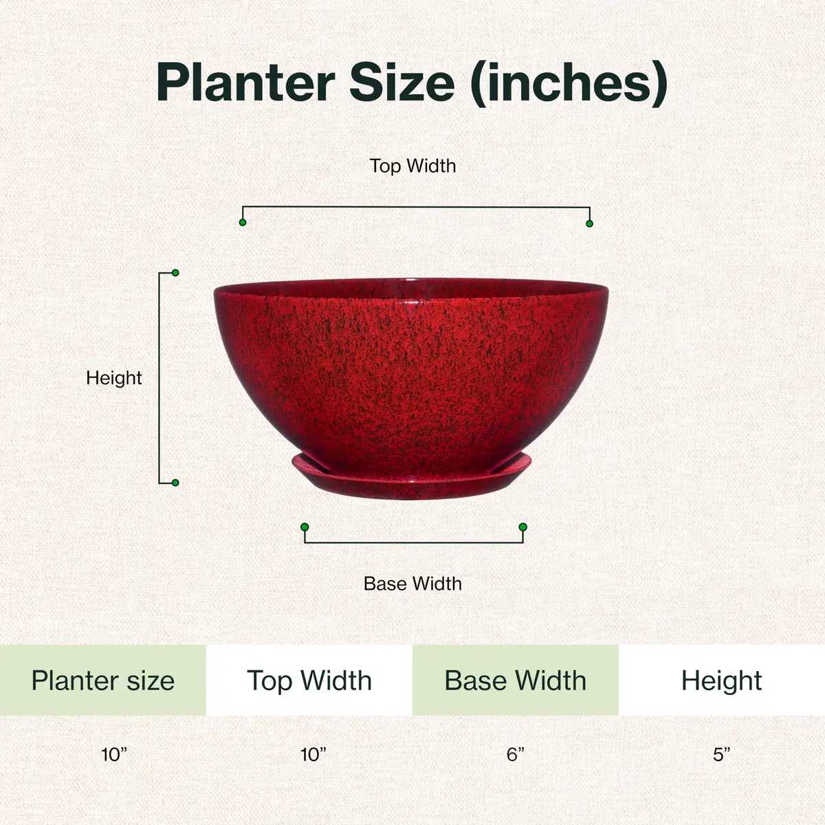 GROWSCAPE Rosie Planter Bowl, 10” Lava Red | Weather-Resistant Resin with Drainage - view 6