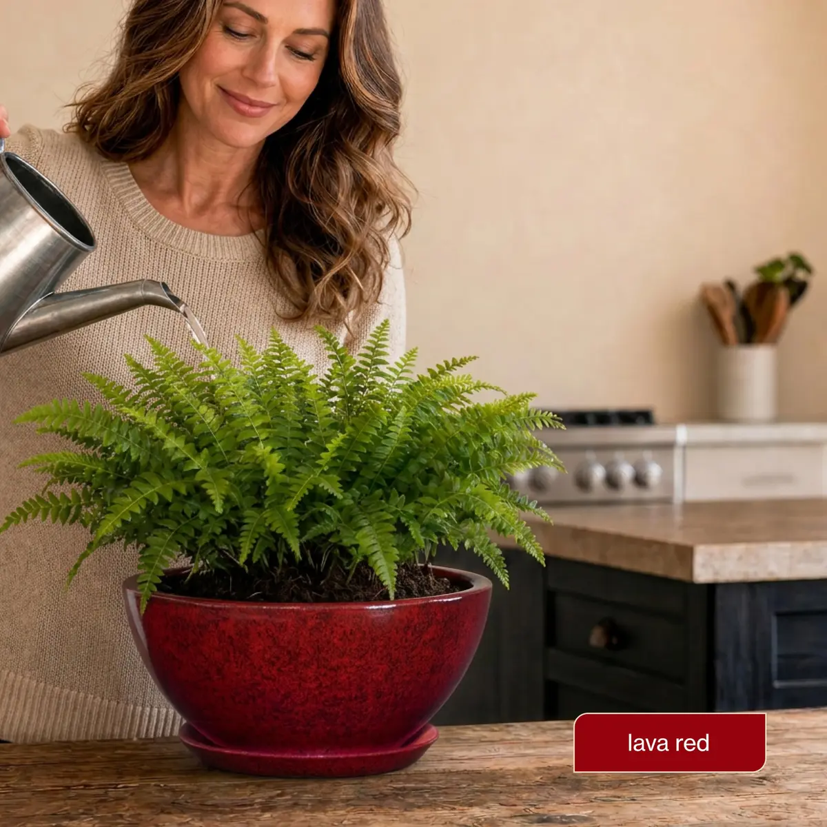 GROWSCAPE Rosie Planter Bowl, 10” Lava Red | Weather-Resistant Resin with Drainage - view 7