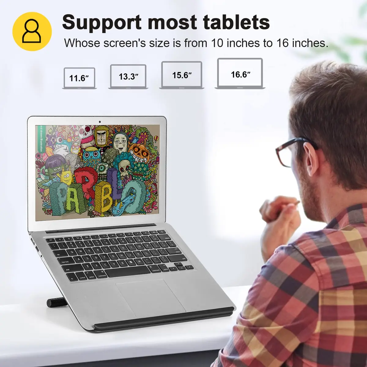 Parblo PR 100 Universal Tablet Stand with Drawing Glove, 1.74 lb (790g) | Adjustable 10-16 inch for Drawing Tablets, Laptops, Monitors - view 2