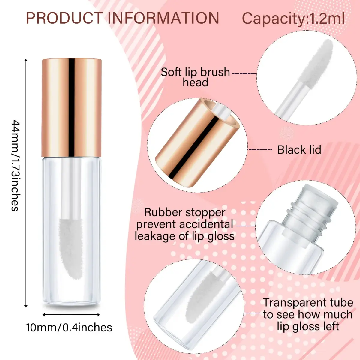 Patelai Clear Mini Lip Gloss Tubes 1.2ml (100-Pack, Rose Gold) | DIY Cosmetic Containers for Travel - view 2
