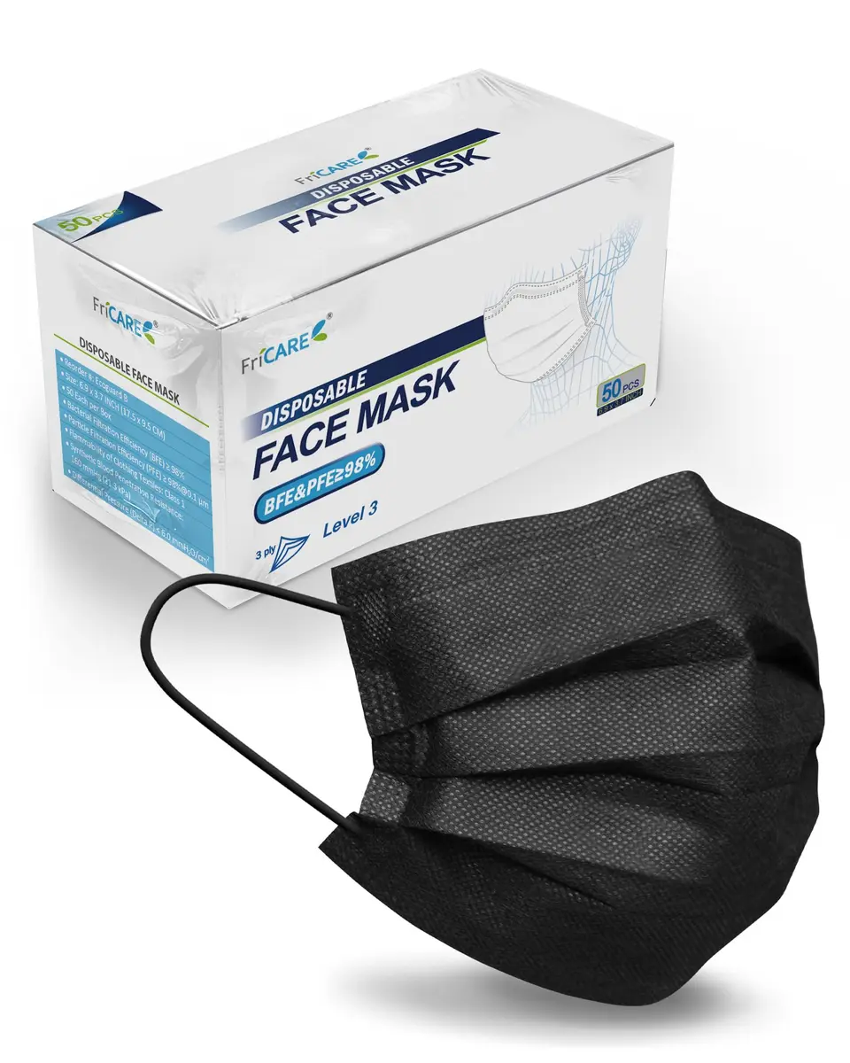 FriCARE Disposable Face Masks for Adults, 3 Ply ASTM Level 3 | Breathable & Comfortable, 50 Pack - main product image