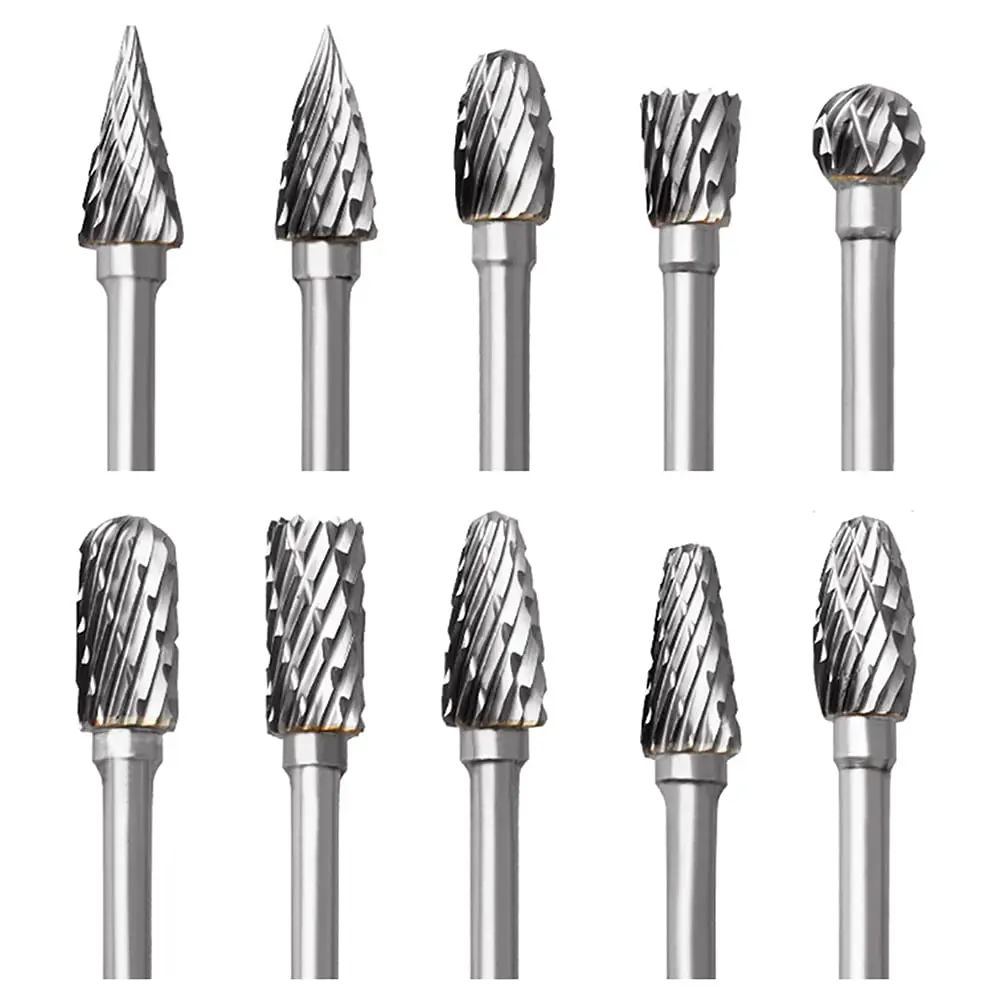 FOTYBEI Tungsten Carbide Rotary Burr Set 10PCS | Double Cut Carving Bits for Wood & Metal (45-50mm) - main product image