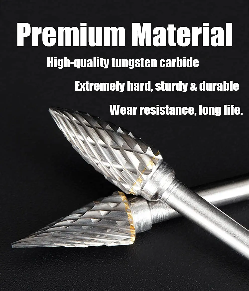 FOTYBEI Tungsten Carbide Rotary Burr Set 10PCS | Double Cut Carving Bits for Wood & Metal (45-50mm) - view 4