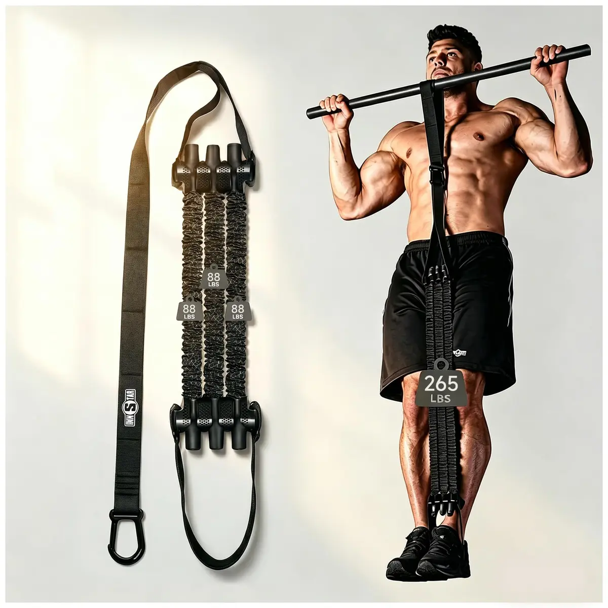 INNSTAR Heavy Duty Resistance Bands for Pull Up Assistance | Adjustable 165-265lbs with Fabric Feet/Knee Rest - main product image