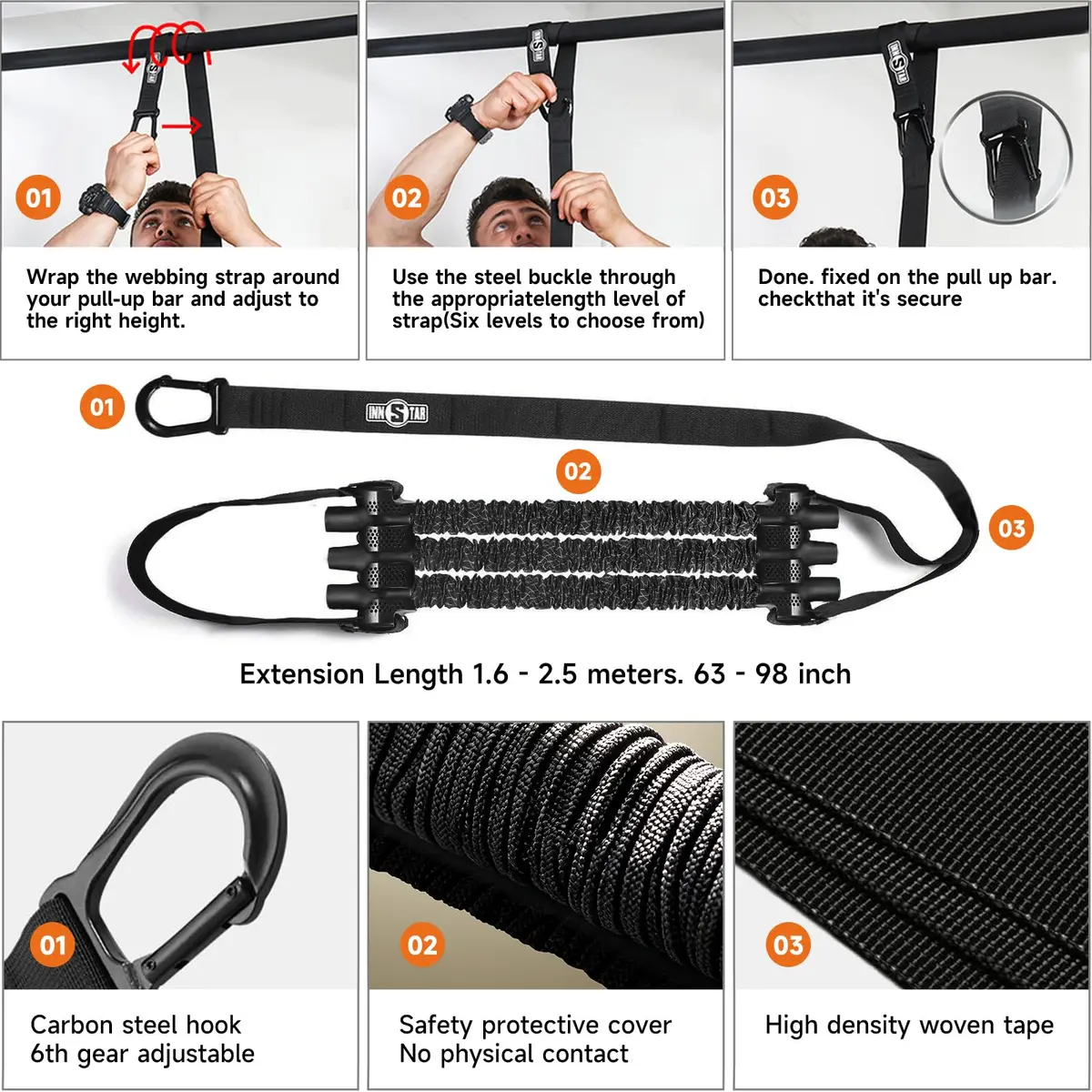 INNSTAR Heavy Duty Resistance Bands for Pull Up Assistance | Adjustable 165-265lbs with Fabric Feet/Knee Rest - view 6