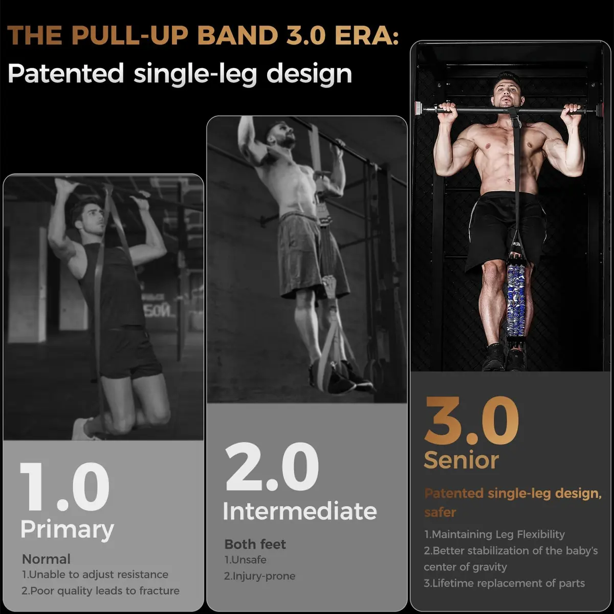 INNSTAR Heavy Duty Resistance Bands for Pull Up Assistance | Adjustable 165-265lbs with Fabric Feet/Knee Rest - view 7
