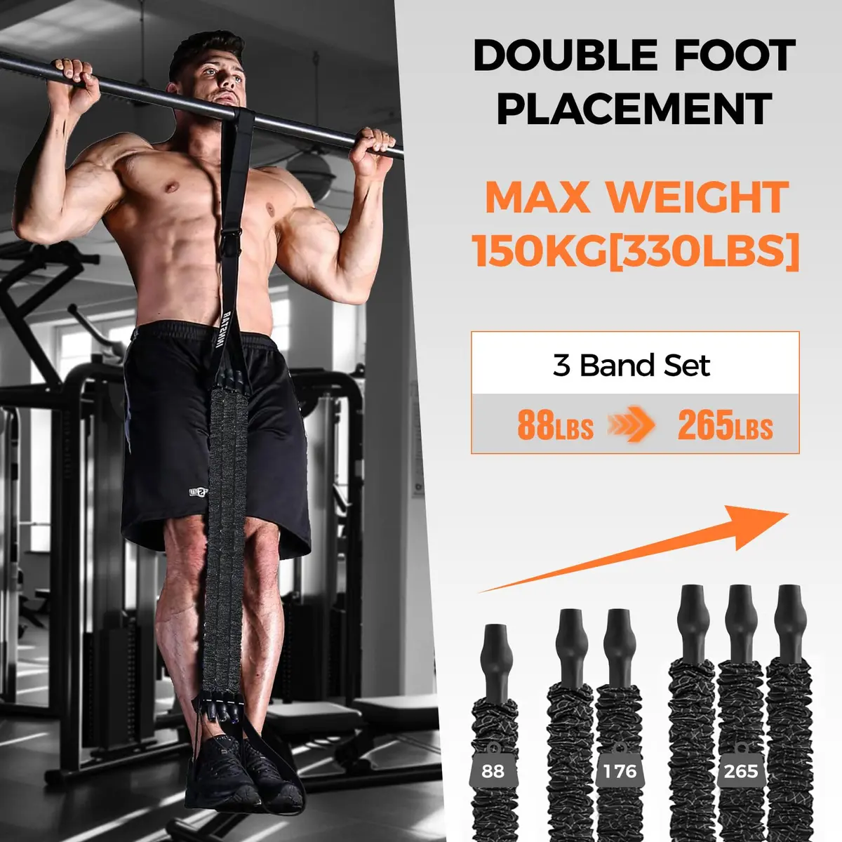 INNSTAR Heavy Duty Resistance Bands for Pull Up Assistance | Adjustable 165-265lbs with Fabric Feet/Knee Rest - view 2