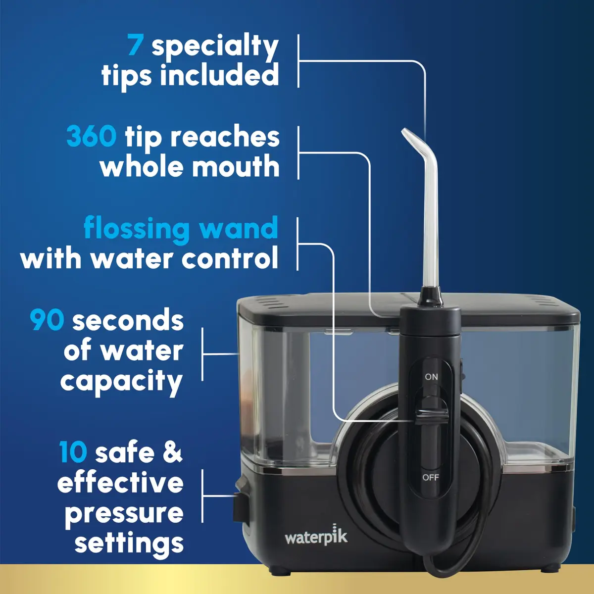 Waterpik ION Rechargeable Water Flosser with 10 Settings, 7 Tips, Black | ADA Accepted Oral Irrigator for Gum Health - view 2