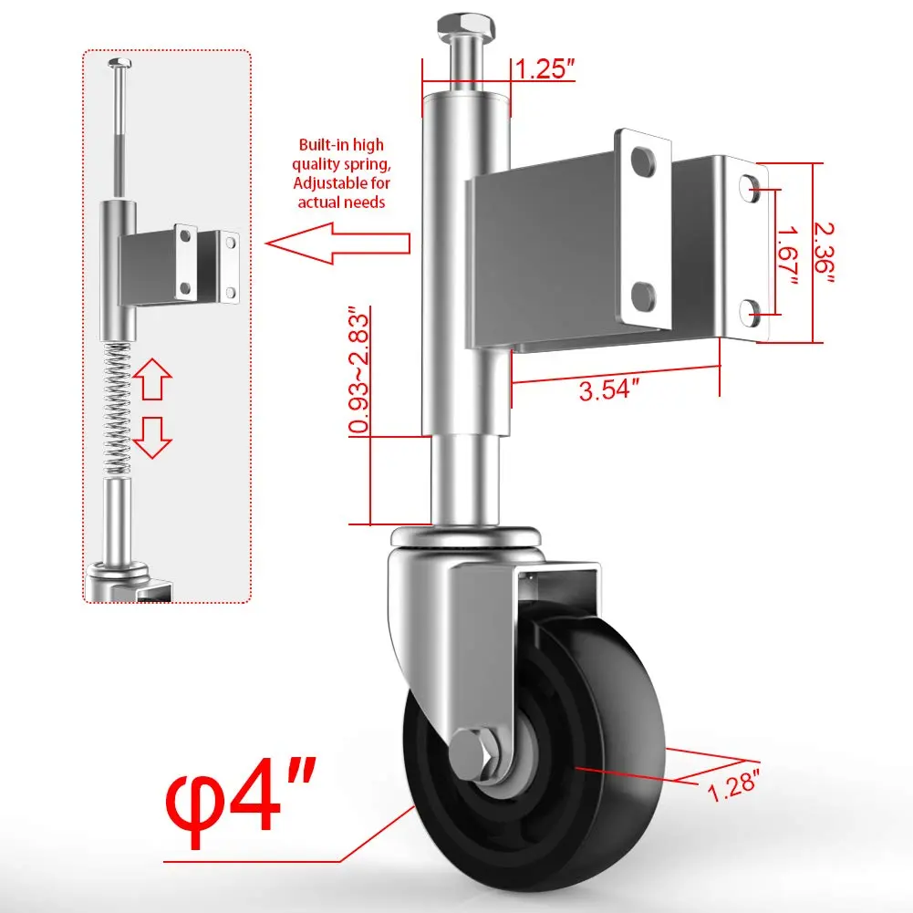 Homhoo 4” Spring Loaded Gate Wheel for Outdoor Wooden Gate Fence | Heavy Duty 330Lbs Support, 360° Rotation - view 5
