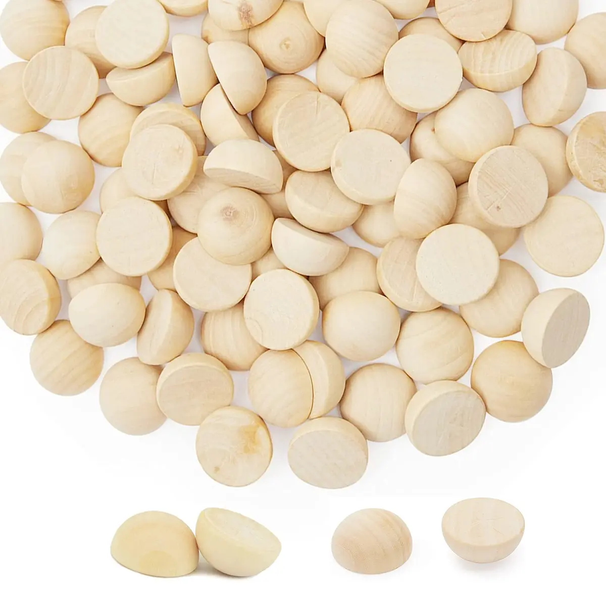 ANZKA 400pcs Mini Half Wood Beads 12mm (0.47 inch) x 6mm (0.24 inch) | Bulk Unfinished Round Split Wooden Balls for Craft Paint - main product image