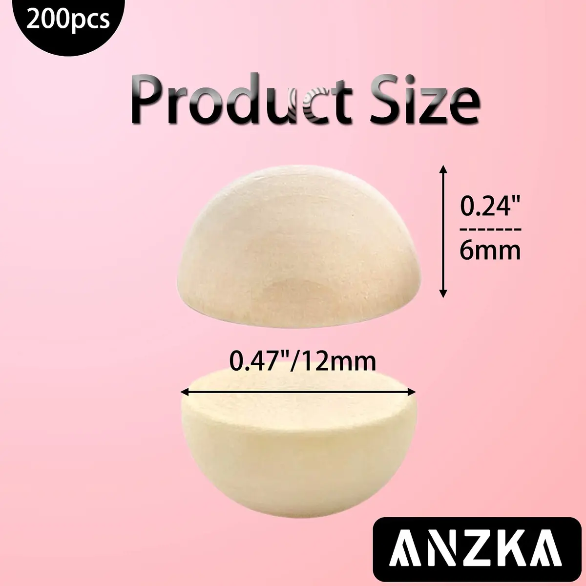 ANZKA 200pcs Mini Half Wooden Beads 12mm (0.47 inch) | Natural Wood Craft Supplies for DIY Painting - view 2