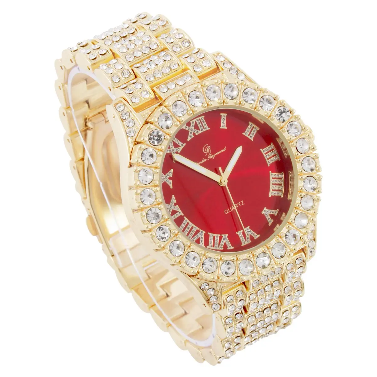 Charles Raymond Hip Hop Gold Blood Red Iced Out Watch with Roman Numerals | 42mm Case - view 3
