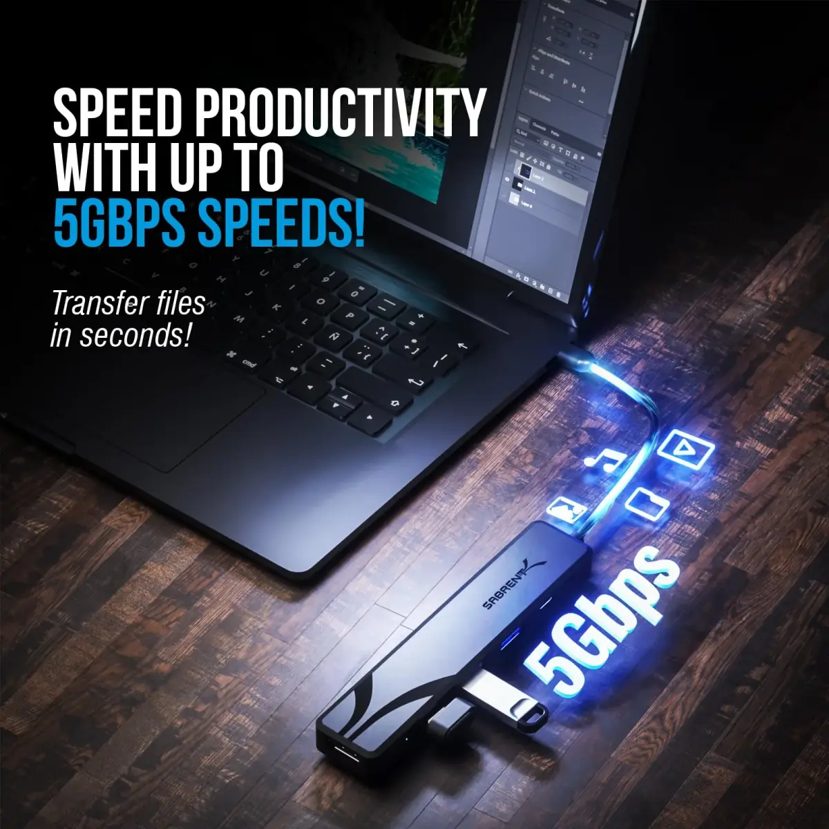 SABRENT USB-C Hub 5-in-1 with 4K@60Hz HDMI, 100W PD, 3x USB-A Ports | Lightweight Aluminum, Plug & Play - view 5