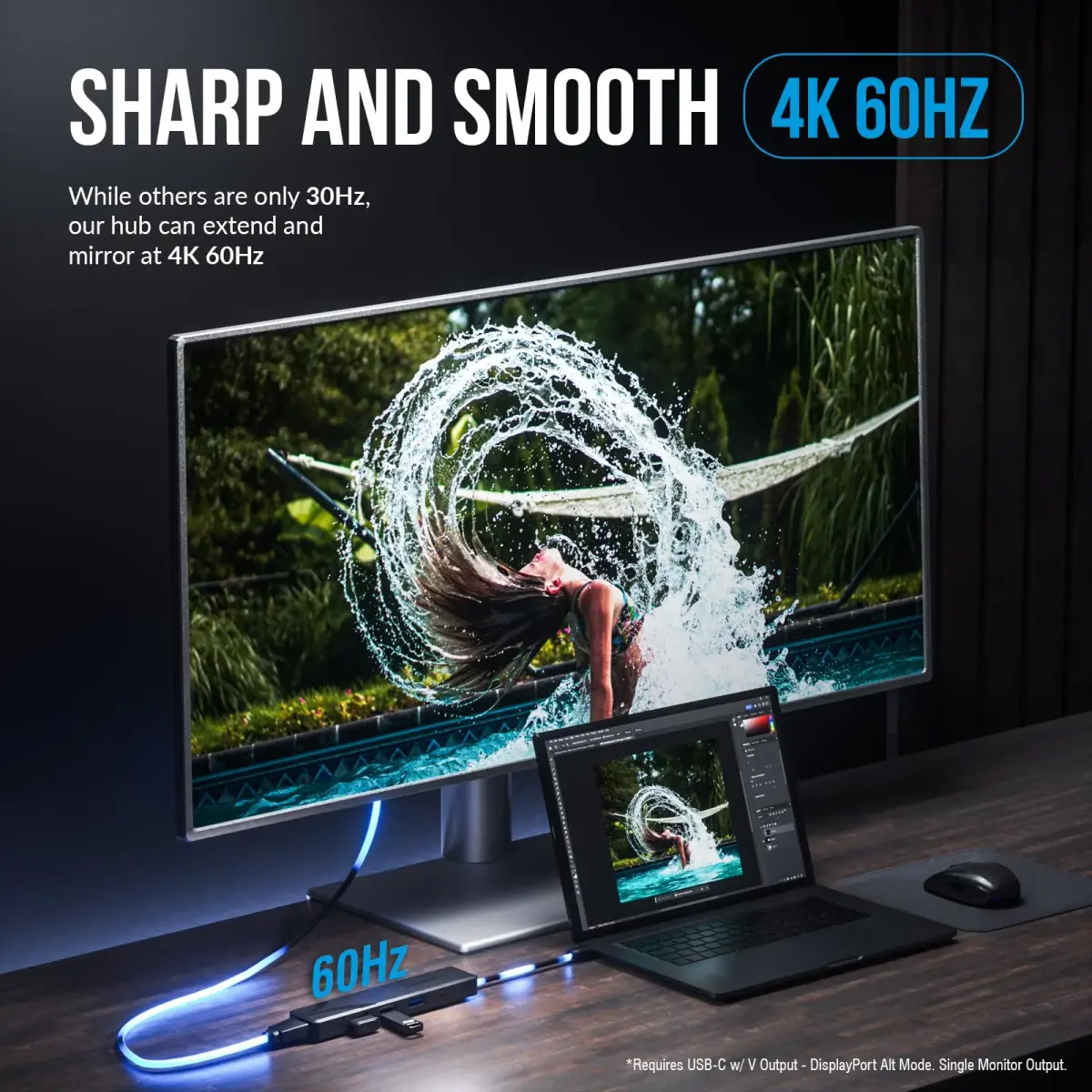 SABRENT USB-C Hub 5-in-1 with 4K@60Hz HDMI, 100W PD, 3x USB-A Ports | Lightweight Aluminum, Plug & Play - view 4