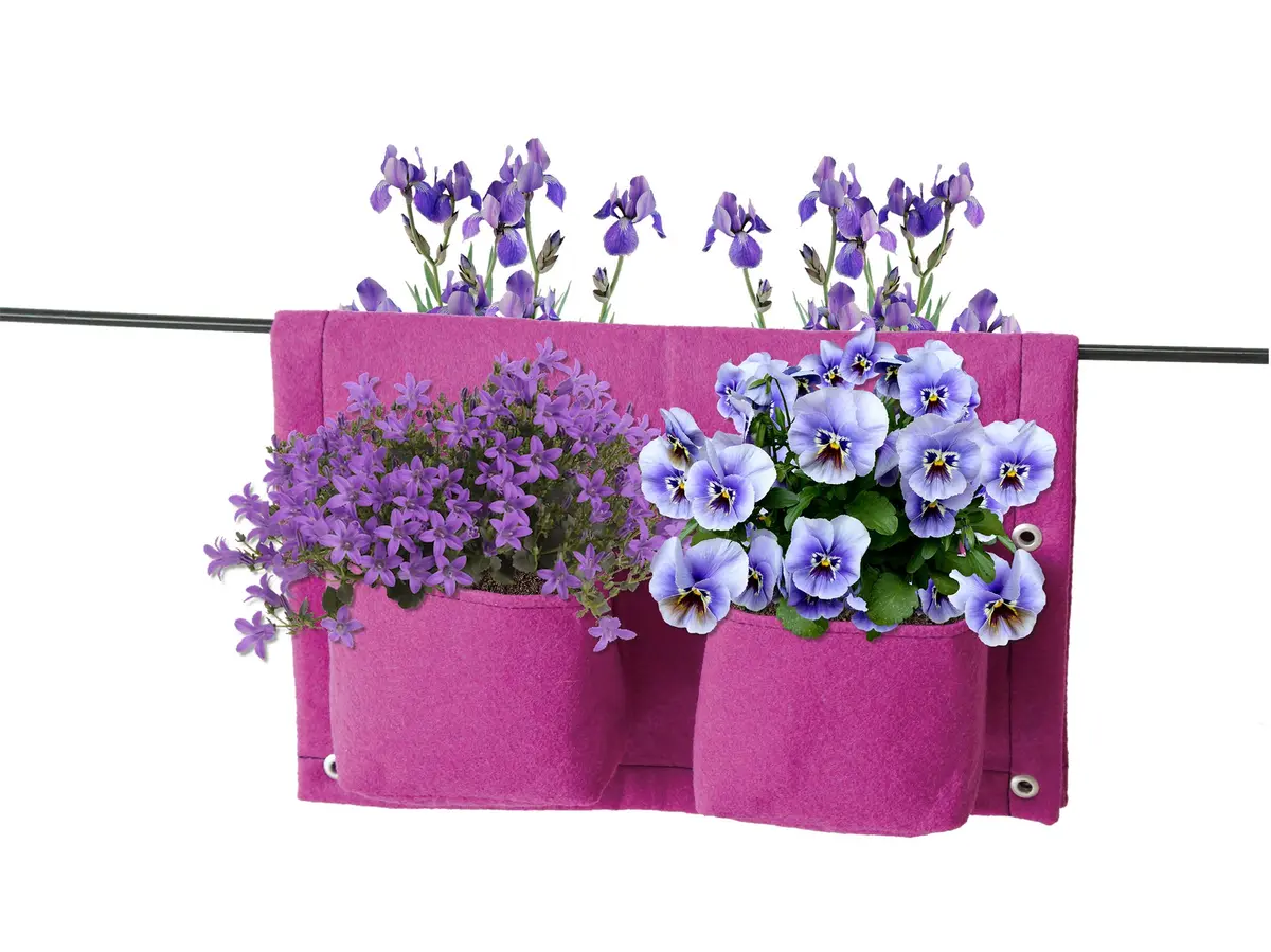 VegTrug Balcony Planter, 4-Pocket Rail Planter, Moisture-Lined Surface, Purple, 16.54" x 22.83" x 3.94" - main product image
