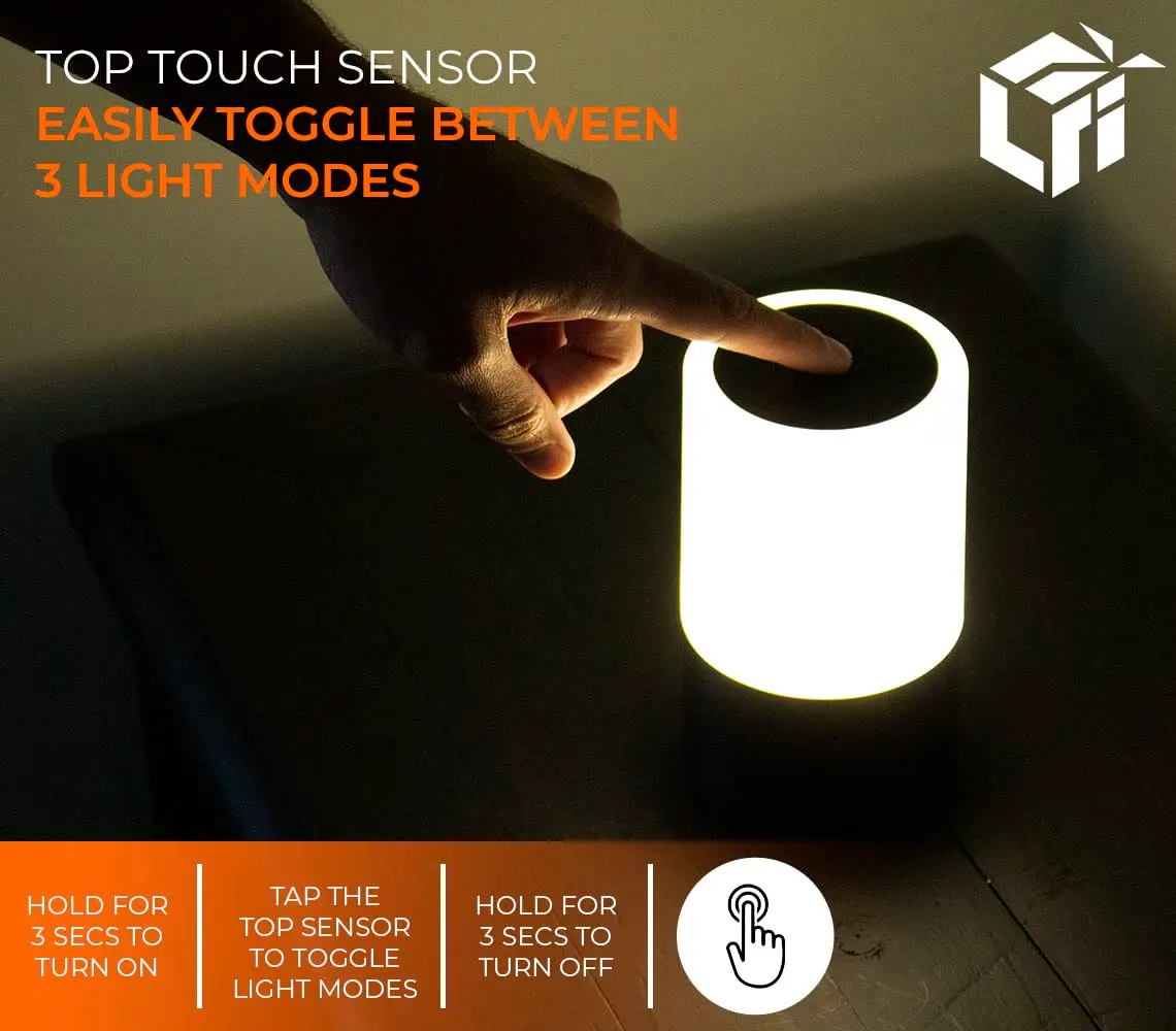 Light Fixture Industries Emergency Table Lamp 200+ Hr Rechargeable LED with USB Charger, Touch Sensor, Portable, Black - view 7