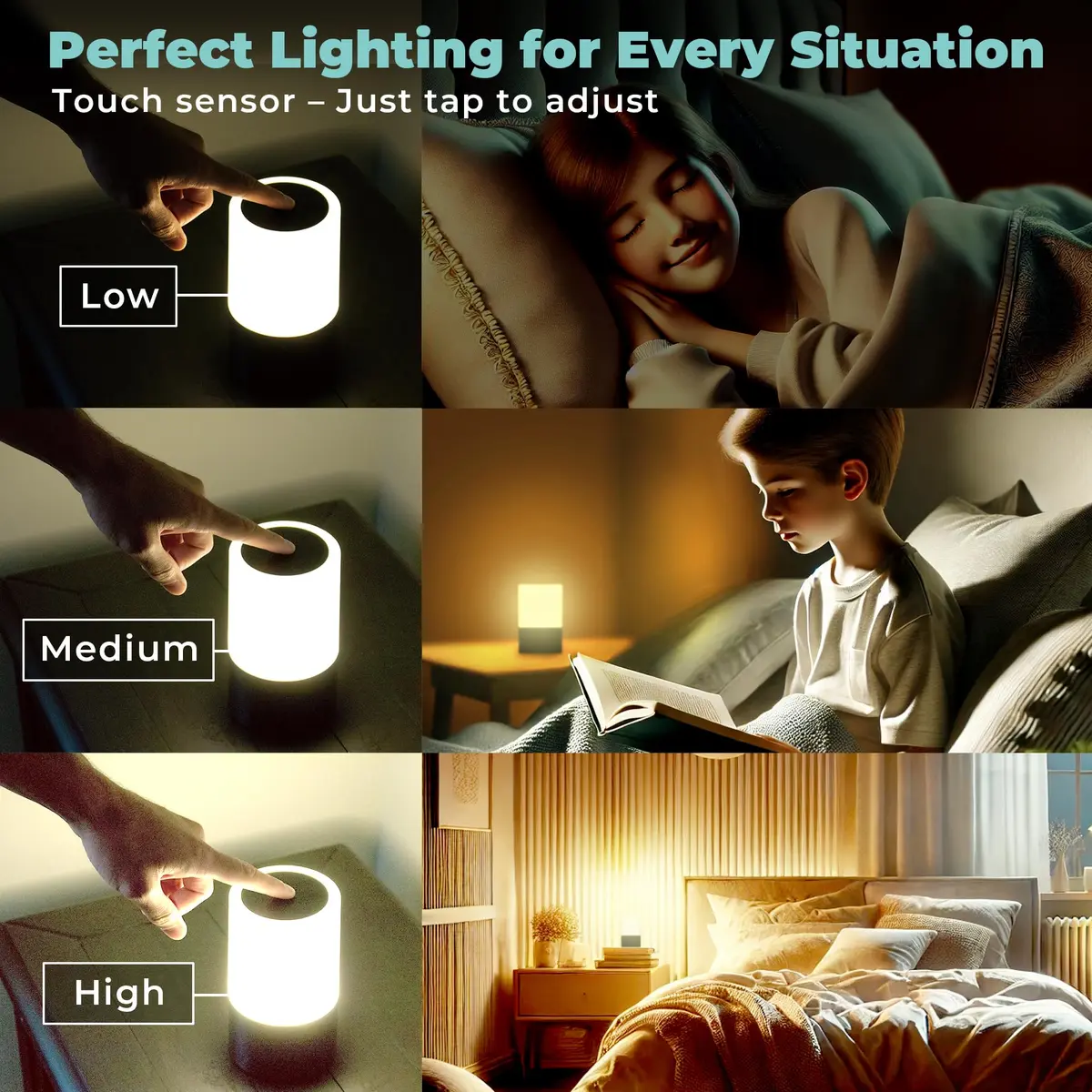 Light Fixture Industries Emergency Table Lamp 200+ Hr Rechargeable LED with USB Charger, Touch Sensor, Portable, Black - view 3