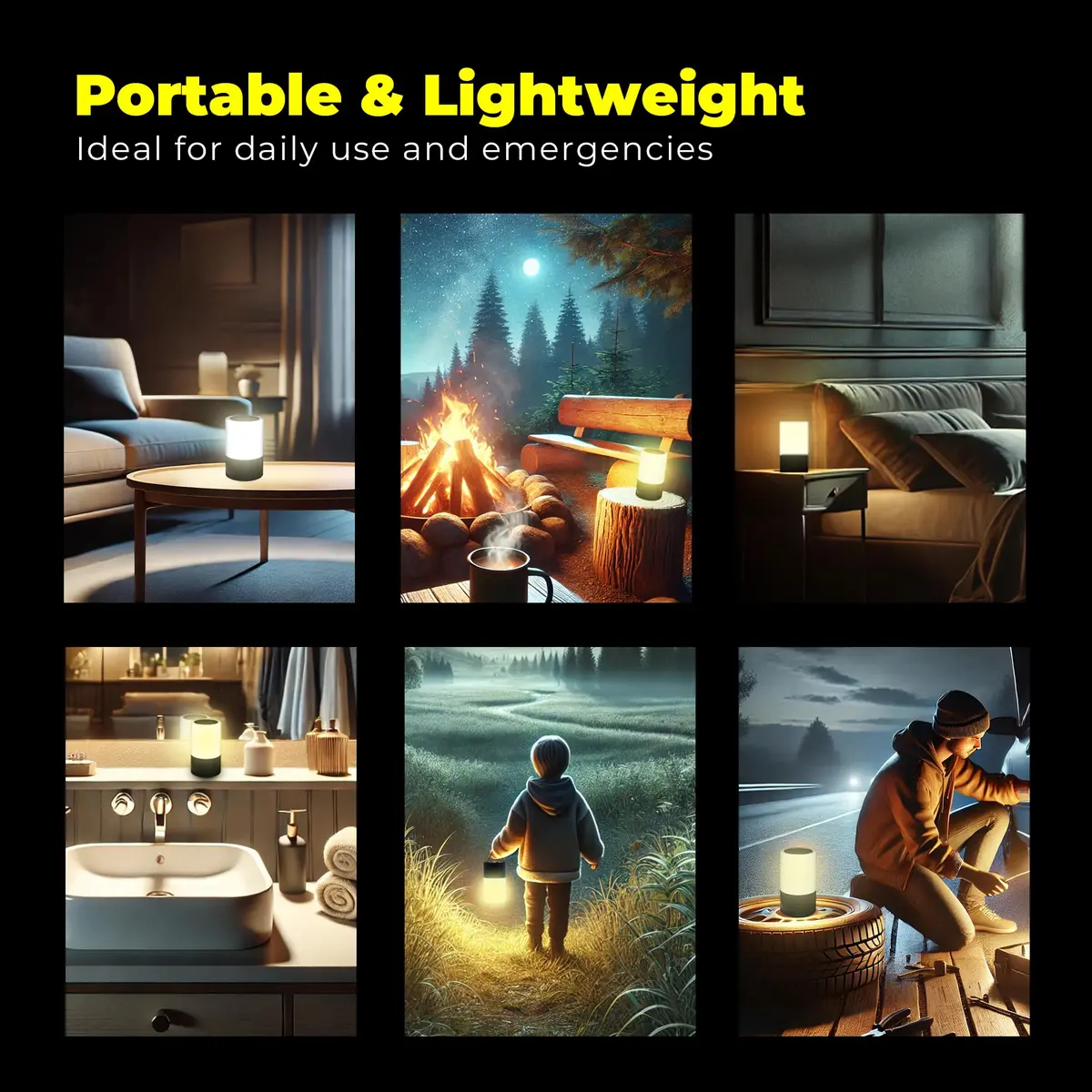 Light Fixture Industries Emergency Table Lamp 200+ Hr Rechargeable LED with USB Charger, Touch Sensor, Portable, Black - view 4