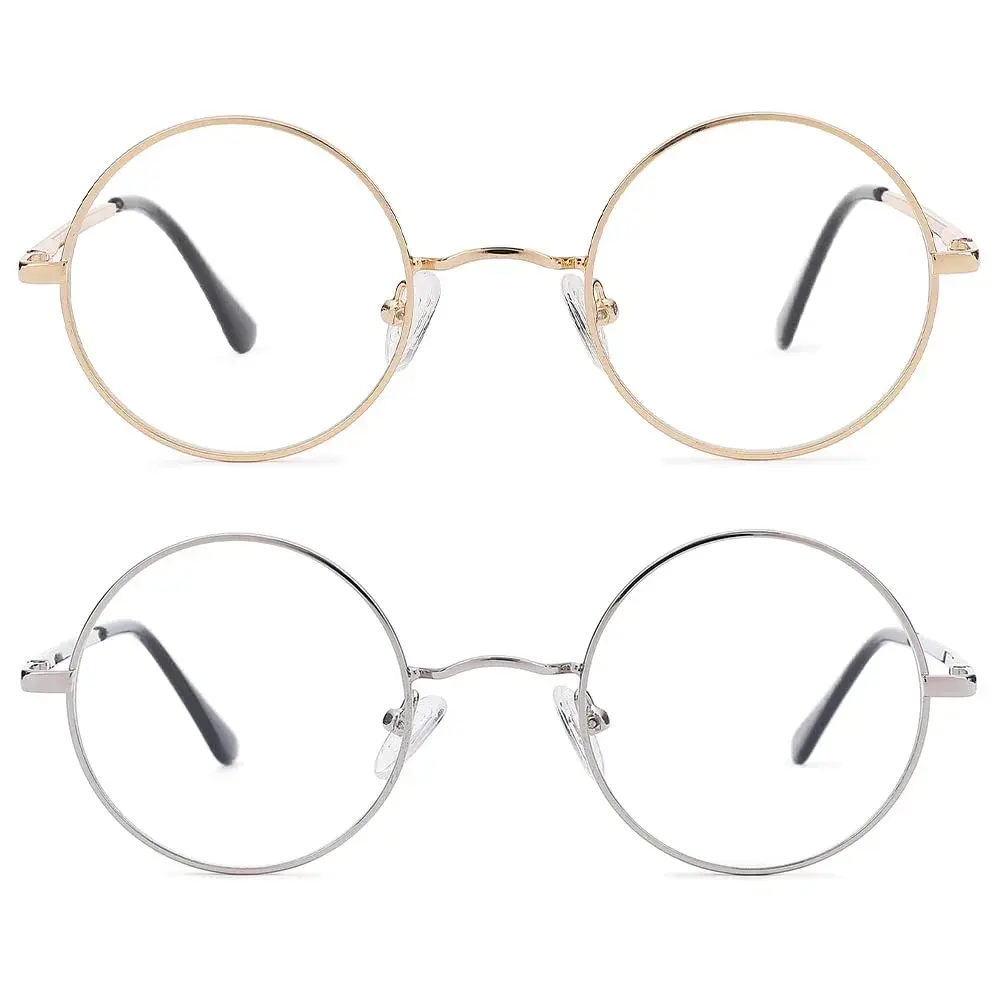 Pro Acme Retro Round Clear Lens Glasses | 2 Pack | Gold + Silver Frames | 46mm Lens Width - main product image