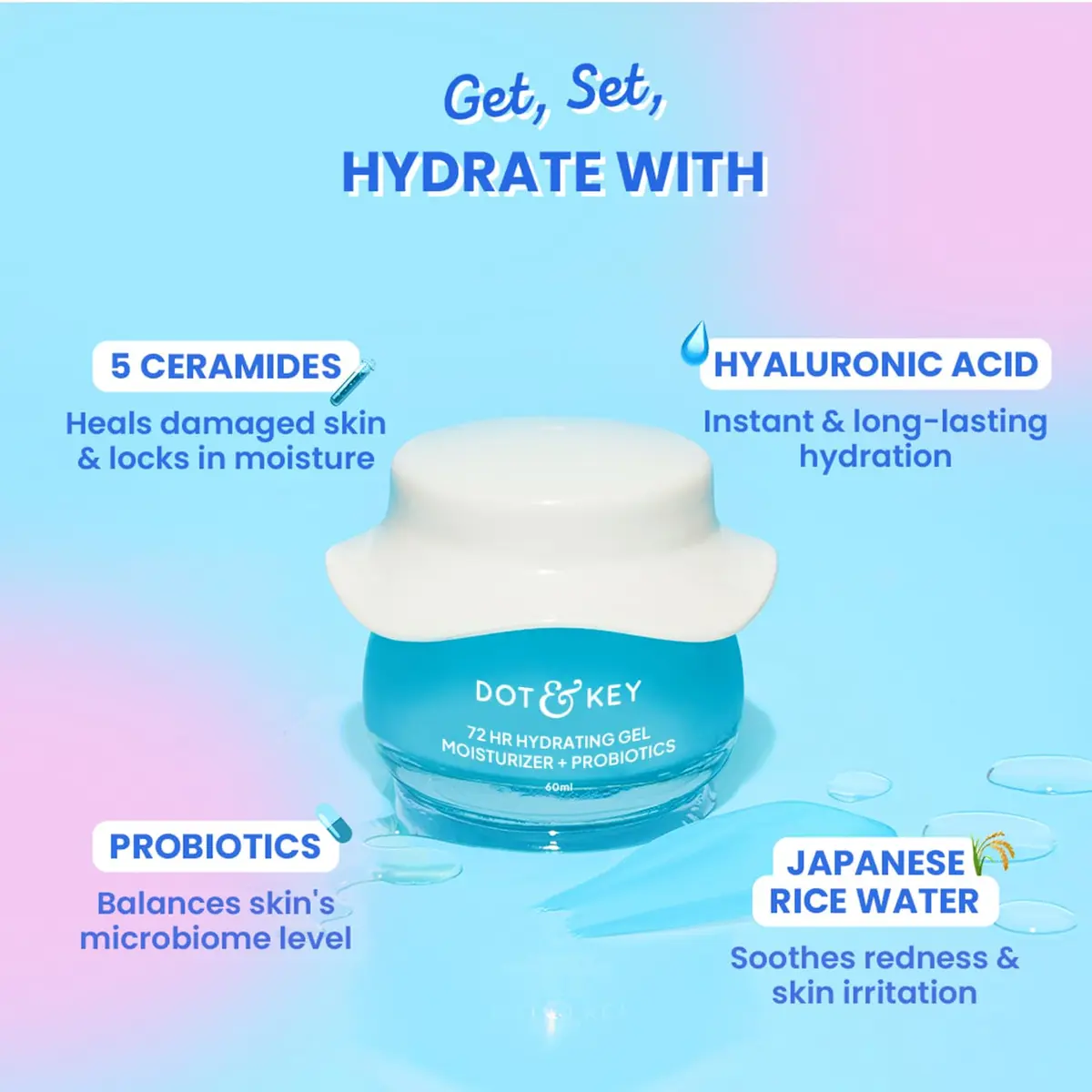 Dot & Key 72HR Hydrating Gel Moisturizer + Probiotics | Water Gel for Skin Hydration & Barrier Boost - view 3