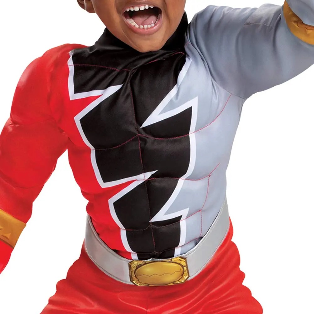 Disguise Red Ranger Toddler Size Muscle Costume | Official Power Rangers Dino Fury Outfit with Mask (Large 4-6) - view 3