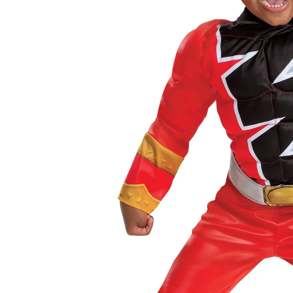 Disguise Red Ranger Toddler Size Muscle Costume | Official Power Rangers Dino Fury Outfit with Mask (Large 4-6) - view 4