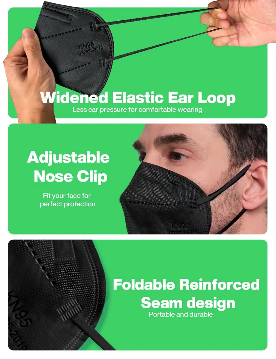 Boncare KN95 Face Masks 50 Pack | 5-Layer Disposable Masks, Breathable & Comfortable, Black - view 4