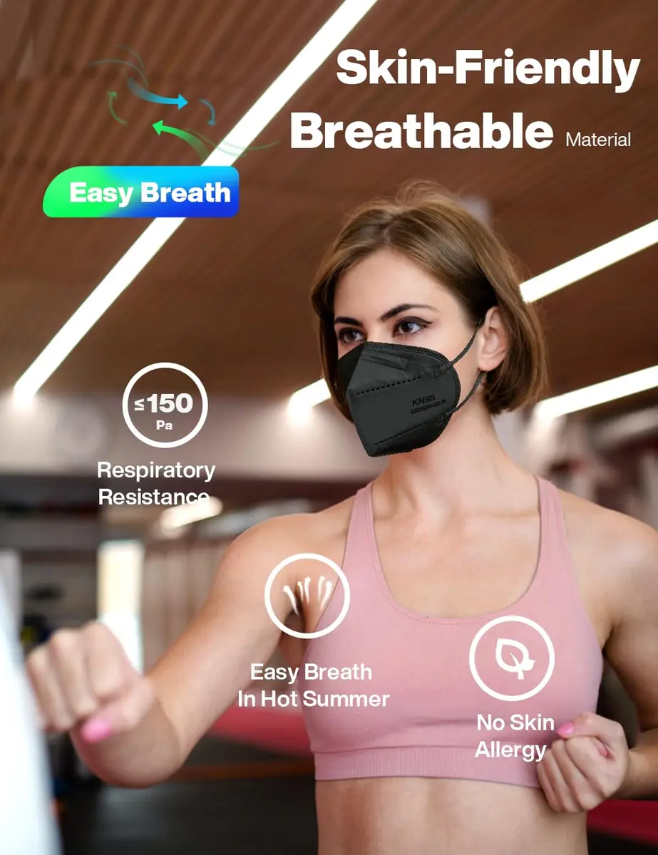 Boncare KN95 Face Masks 50 Pack | 5-Layer Disposable Masks, Breathable & Comfortable, Black - view 5