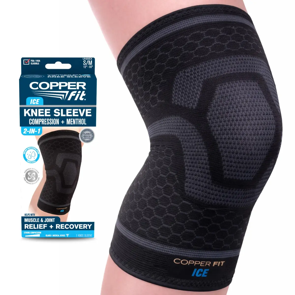 Copper Fit COOL Knee Compression Sleeve for Pain Relief 2XL (20"-22") | FDA Approved & Doctor Recommended Support - main product image