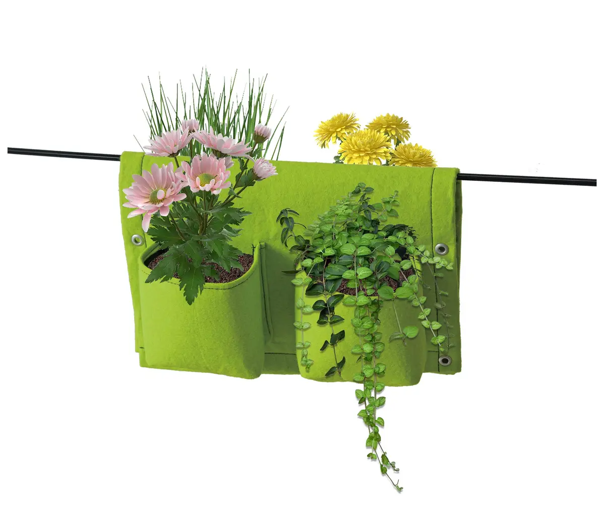 VegTrug Balcony Planter, 4-Pocket Rail Planter, Moisture-Lined Surface, Lime Green | Space-Saving Vertical Garden - main product image
