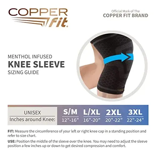 Copper Fit COOL Knee Compression Sleeve for Pain Relief 3XL (3XL, Black) | FDA Approved Medical Grade Support - view 4