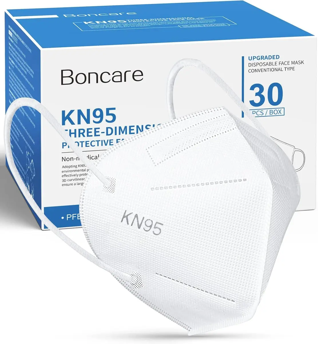 Boncare KN95 Face Mask 30 PCs | 5-Layer Breathable Comfort for Men & Women (White) - main product image